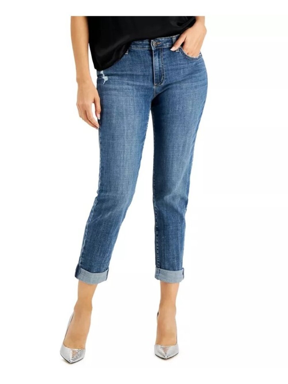 INC International Concepts Mid Rise Cuffed Straight-Leg Jeans, Ava wash, 0 /25"